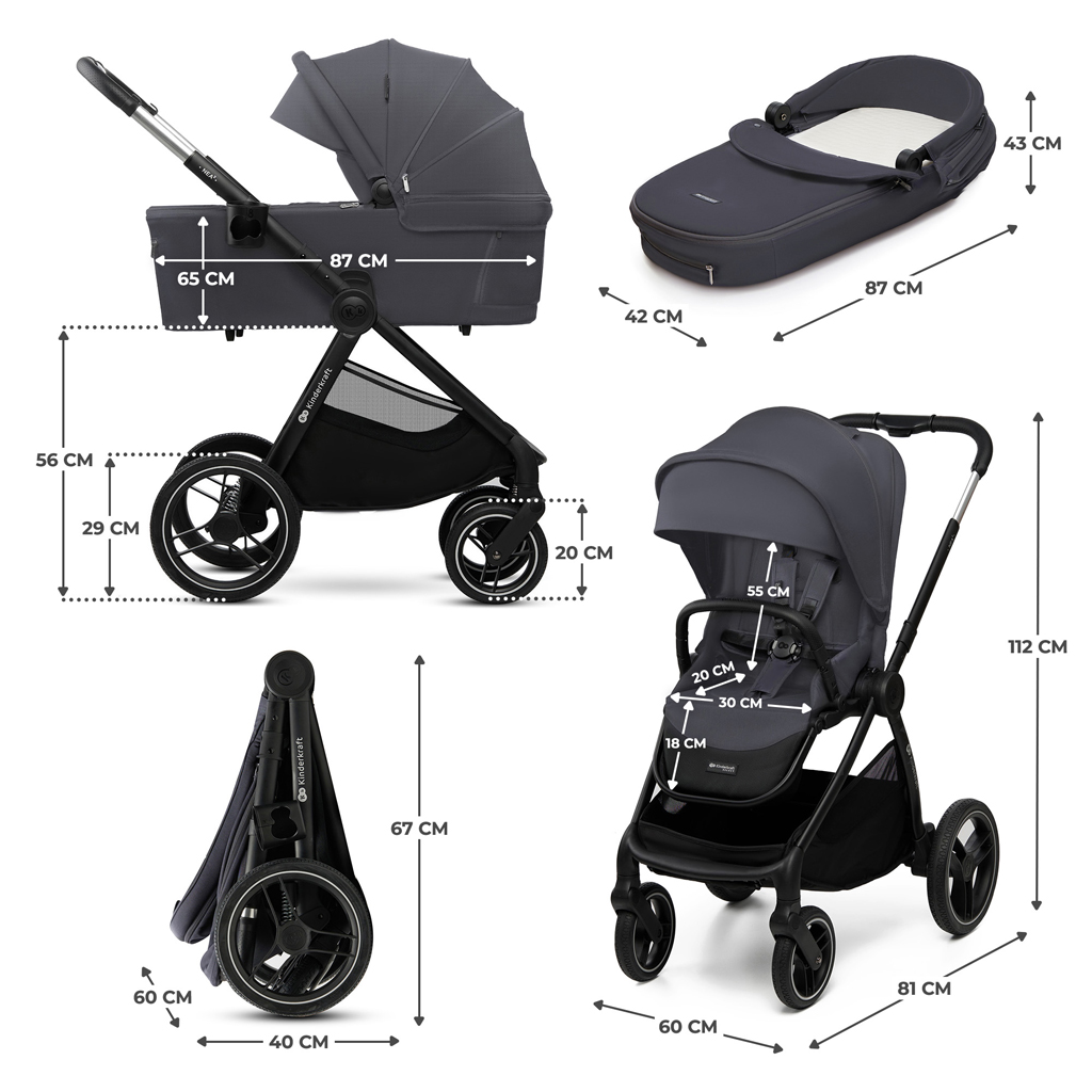 KINDERKRAFT Kombinált babakocsi Nea 2 2in1 Dark Grey